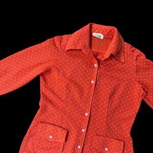Vintage Polka Dot Blouse Koret Of California Orange Pockets Womens Union Made